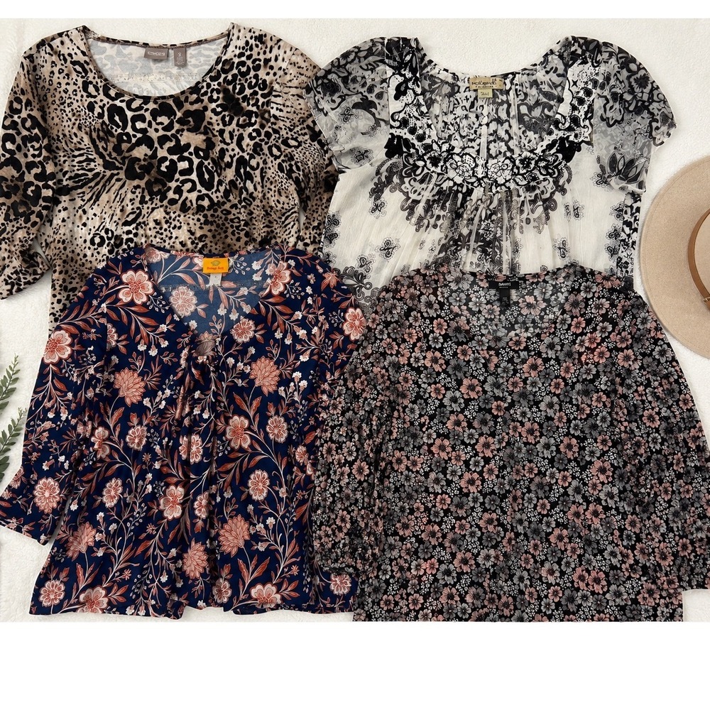 Womens Blouse Lot 4pc Chicos Ruby Rd Alfani One World Floral Leopard Tops 1X XL